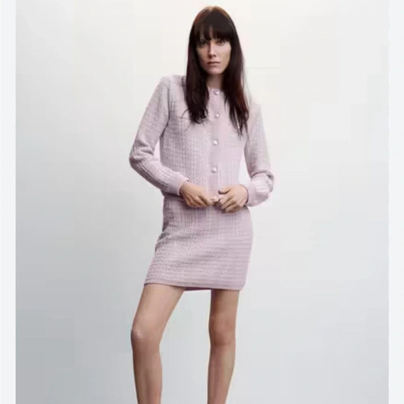 Mango Tweed Metallic Cardigan Sweater Lady Jacket Lavender Silver Size XS - Picture 3 of 13